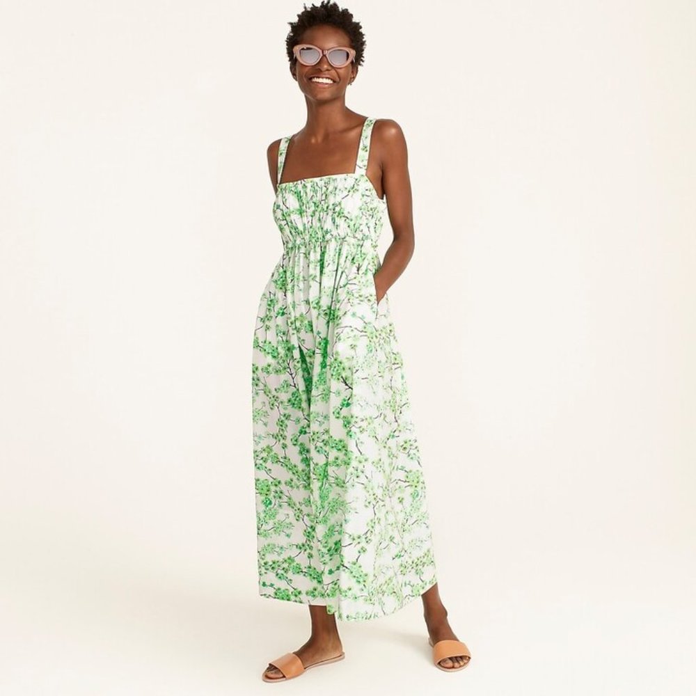 NWOT J Crew Gathered tank midi dress in lime cherry blossoms Item BA936 Size 10